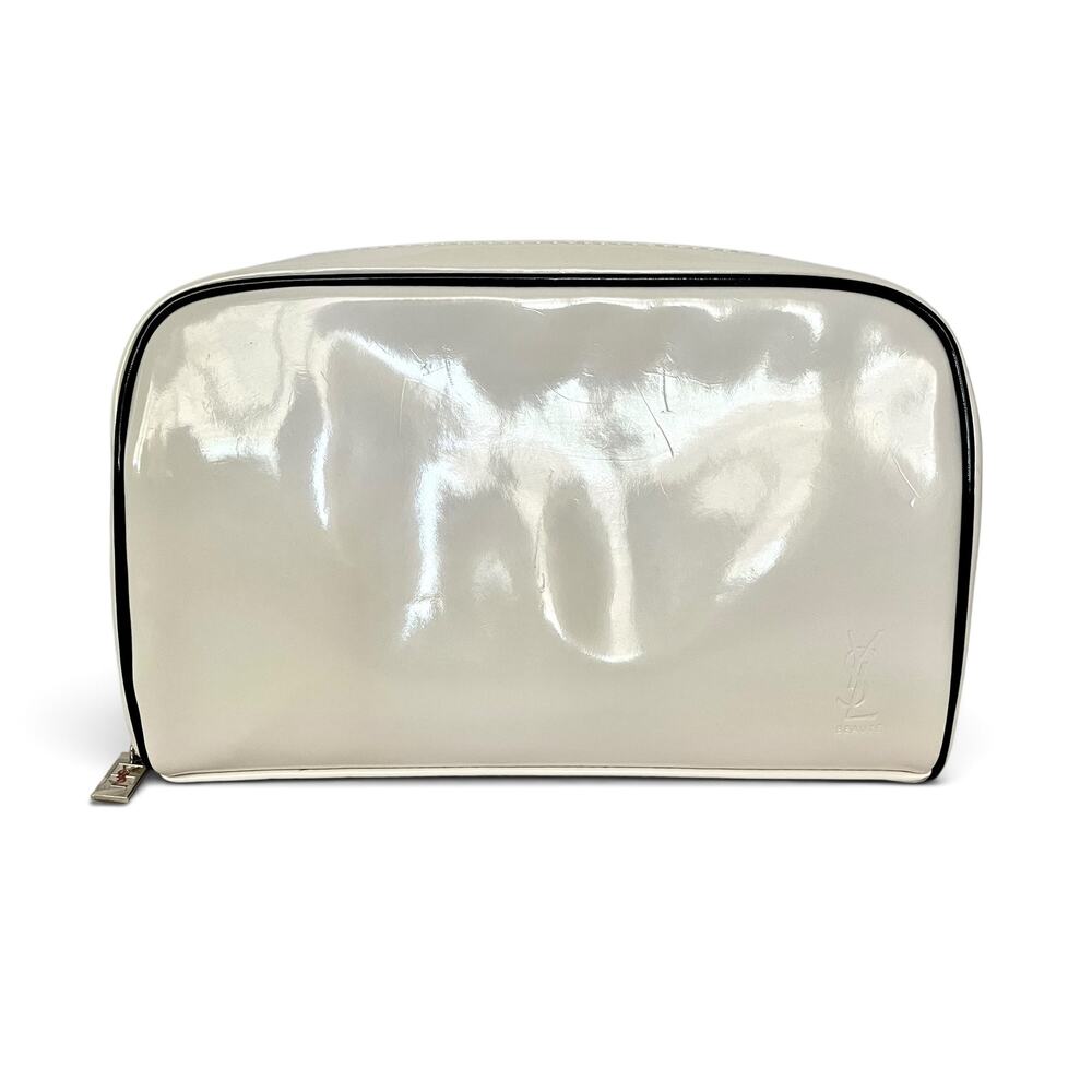 Yves Saint Laurent YSL Beauté White Zip Pouch Cosmetic Bag Clutch Purse
